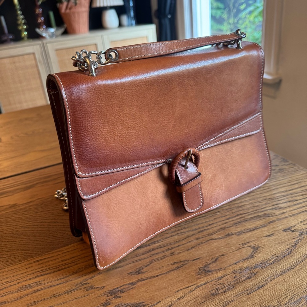 Cavalcanti Italian Leather Tan Shoulder Bag with Chain Detail crossbody Purse - Picture 3 of 16